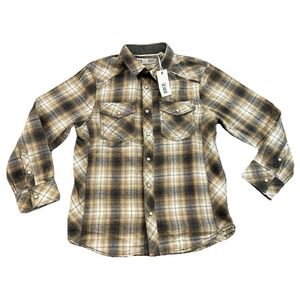 NWT BKE Boy's Plaid Pearl Snap Down Shirt Long Sleeve Western Sz M 10-12 Cowboy